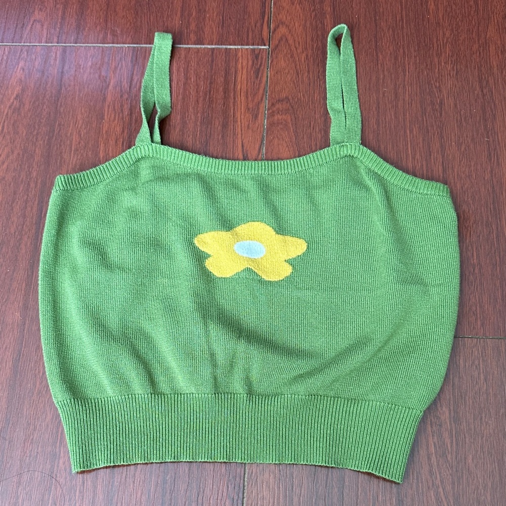 SHEIN Green Camisole with Yellow Floral Accent